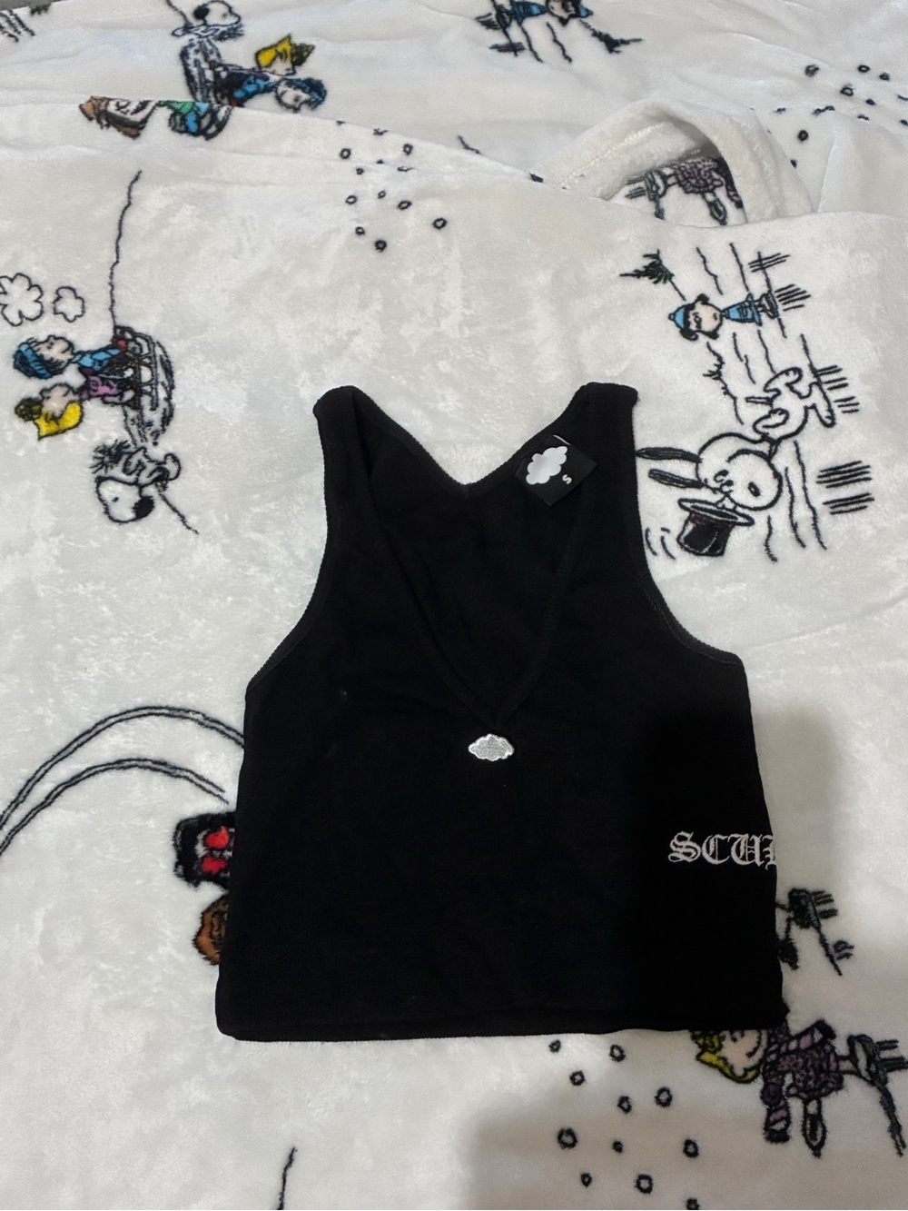 Women's Scubieee Black Ribbed Cloud-Embellished Tank Top